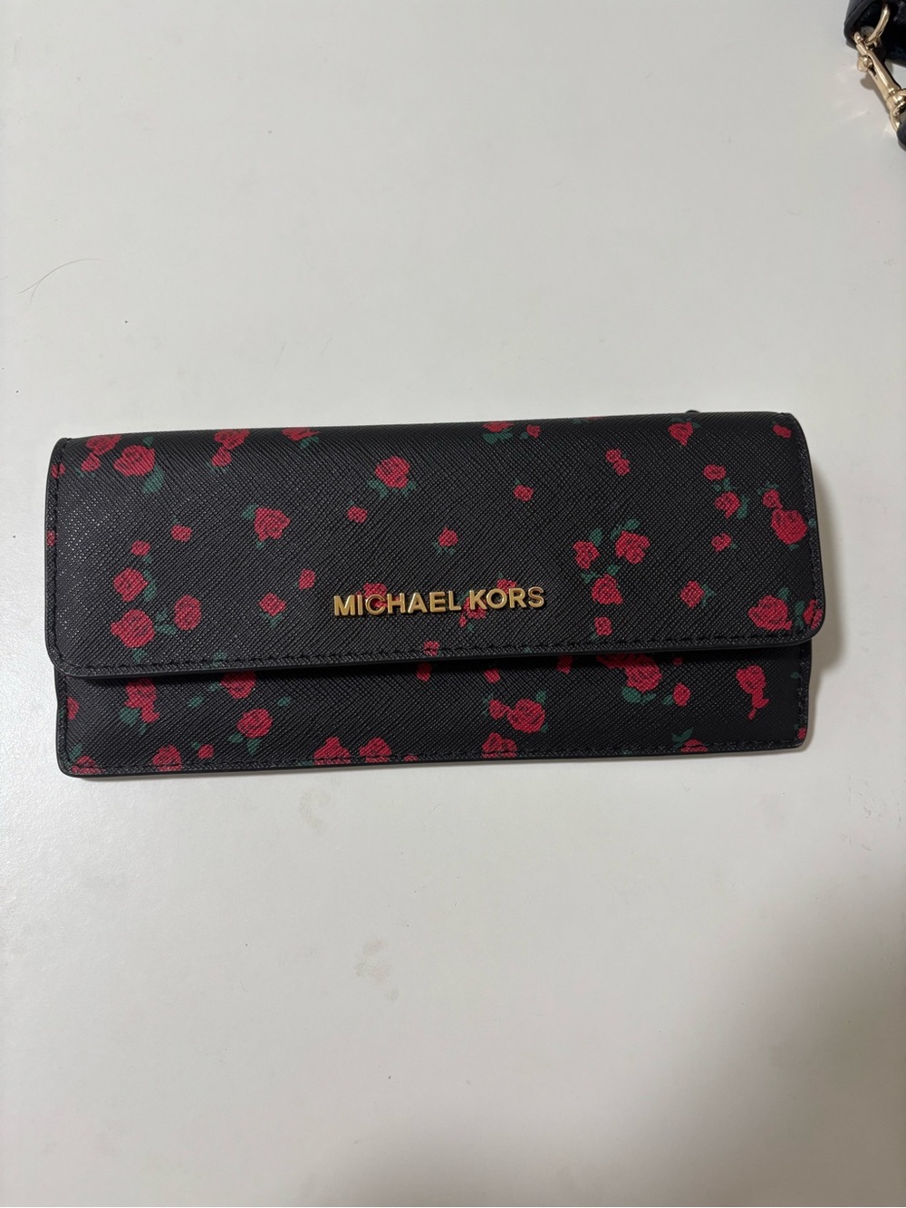 MICHAEL KORS Black Wallet with Red Floral Print